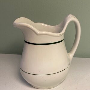 Elegant White Ceramic Creamer/Pitcher with Green Trim
